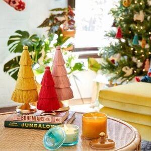 Opalhouse x Jungalow Blush Pink Red Tassel Fringe Christmas Trees Set of 2 Decor